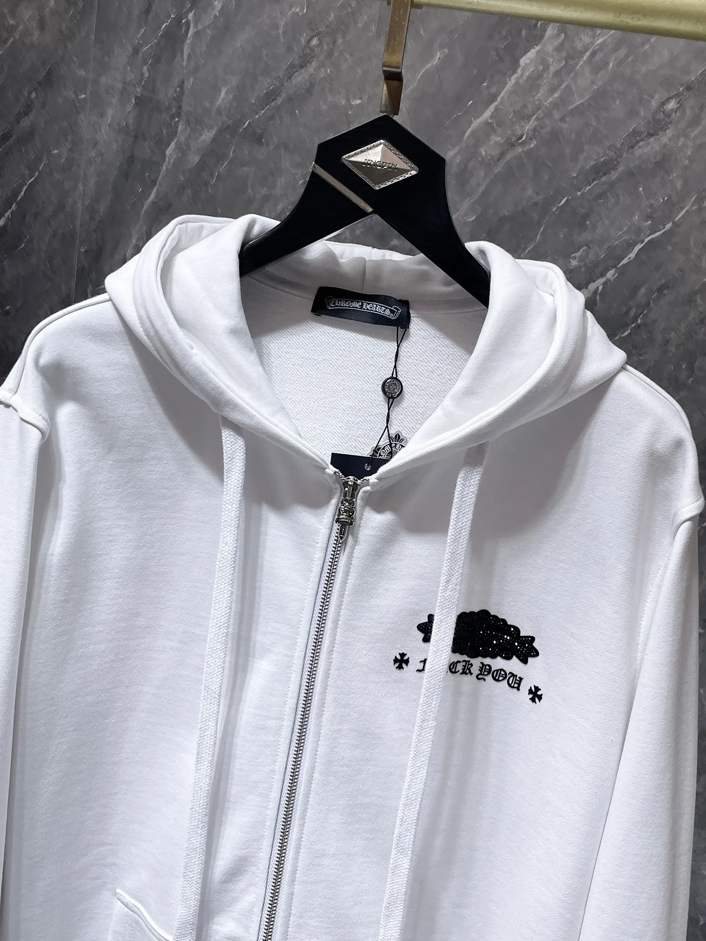 P270 Chrome Hearts Autumn and Winter 2025 counter synchronization❤️ Heavy-duty horseshoe Sanskrit letter hooded sweatshirt, hot diamond ➕ silicone ➕ flocking, improved customized version 1:1 high-gram weight high-quality fabric Recommended color: white black code number: S, M, L, XL